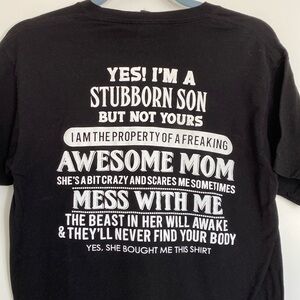 Boys novelty T-shirt M “I’m a stubborn son” Tulex 100% pre washed cotton.